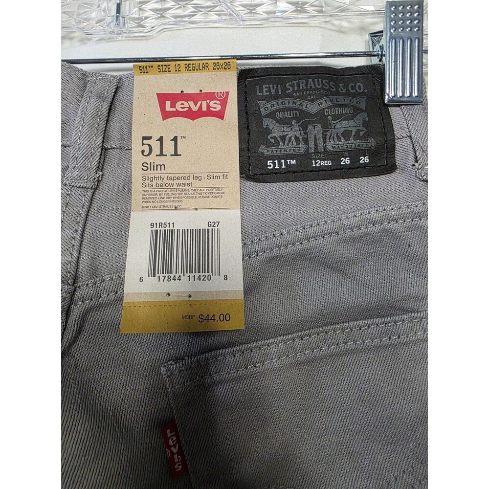Levi's 511 Slim Tapered Jeans Boys 12 Regular 26x26 Steel Gray New w/Tags - Picture 5 of 5